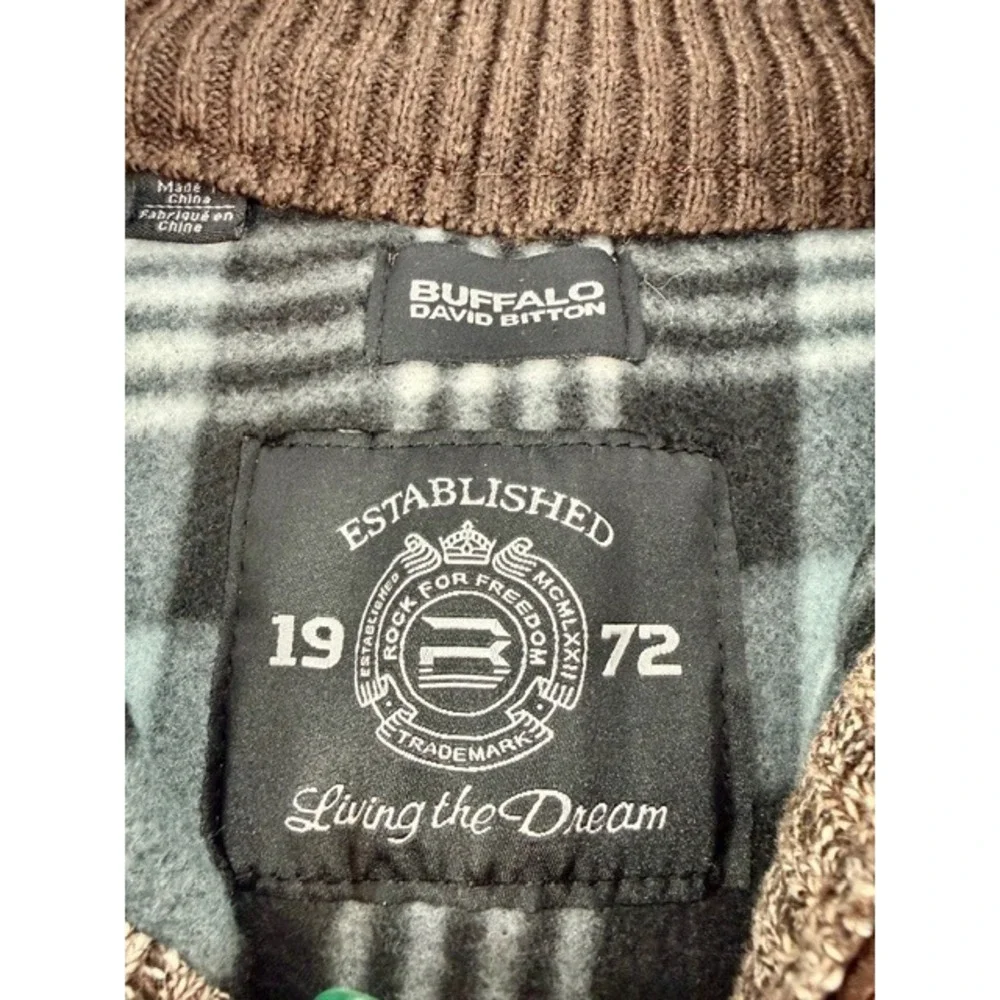 Buffalo David Bitton Men M Brown Marled Full Zip Sweater Fleece Lined Cabin Core